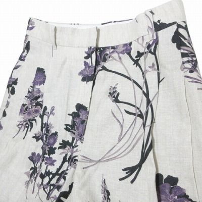 エブール ebure 美品 24SS ナチュラルリネンフラワー ベルテッドパンツ