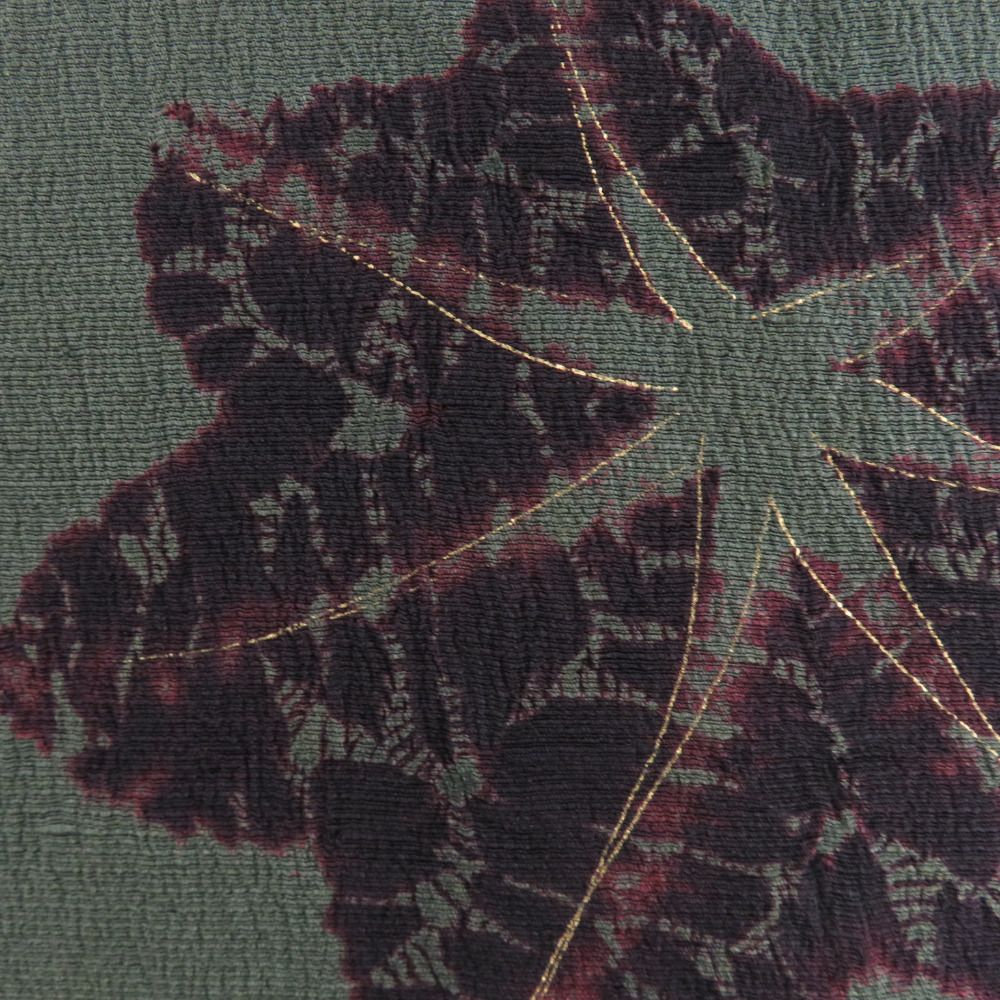 羽織 アンティーク 絞り 長羽織 紅葉文様 正絹 緑色 レトロモダン 羽織紐付き 身丈98cm 羽織 アンティーク 絞り 長羽織 紅葉文様 正絹 緑色 レトロモダン 羽織