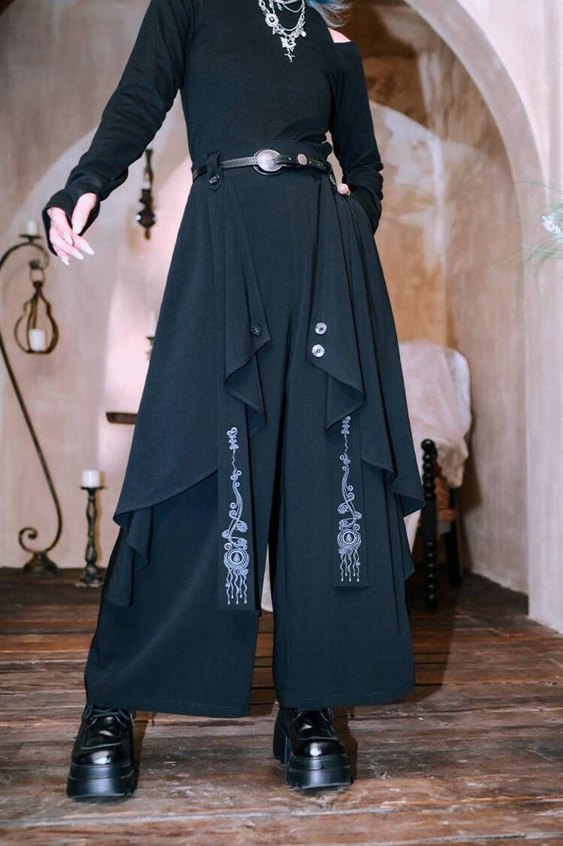 ワイドパンツ レディース 即購入OK アシンメトリー パンツ 刺繍 袴