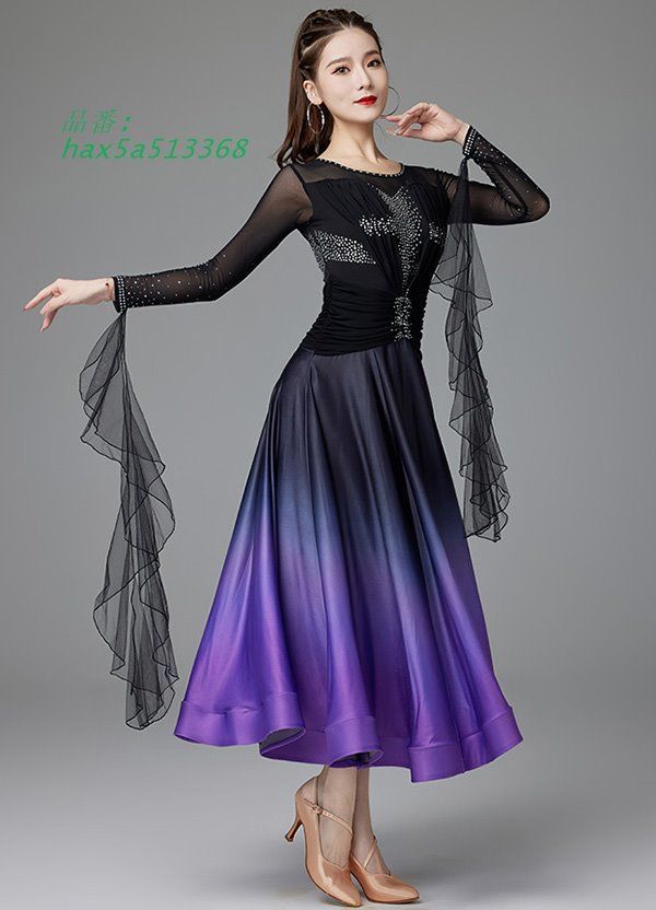 1点限り 社交ダンス ドレス 競技用ドレス ドレス パーティー 長袖 ワンピース 社交ダンス衣装 フリル hax5a513368 5☆大好評！