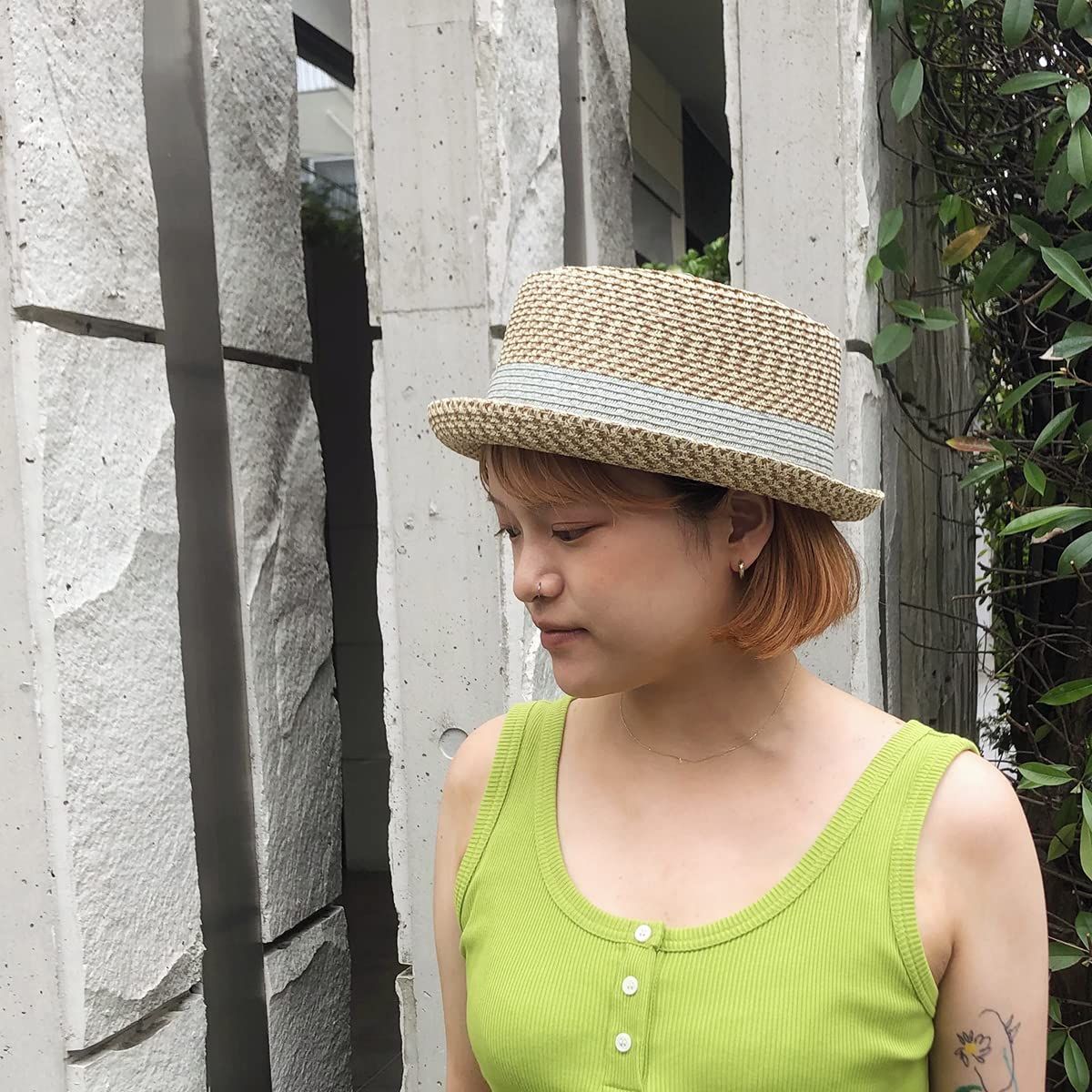 ベーシックエンチ Mosaic Braid Porkpie ポークパイ ハット 帽子 モザイク柄 抗菌 消臭 メンズ レディース BLACK [ブラック] [57.0-59.0 cm]