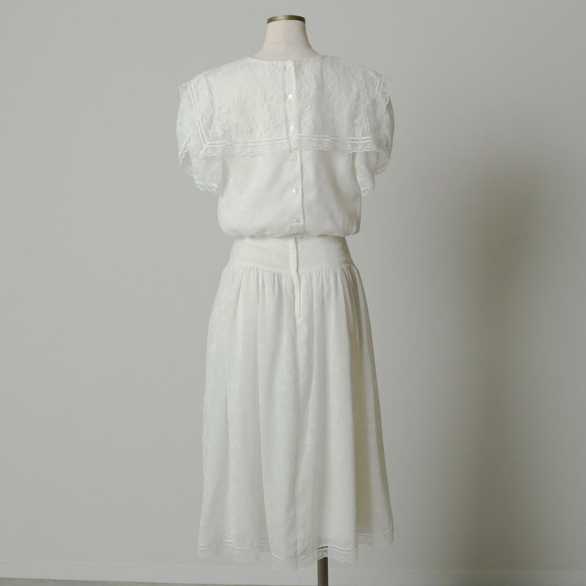 古着 80年代 ガンネサックス GUNNE SAX by JESSICA McCLINTOCK 総柄 フリル付き ロング 半袖 フ ワンピース |evb008008