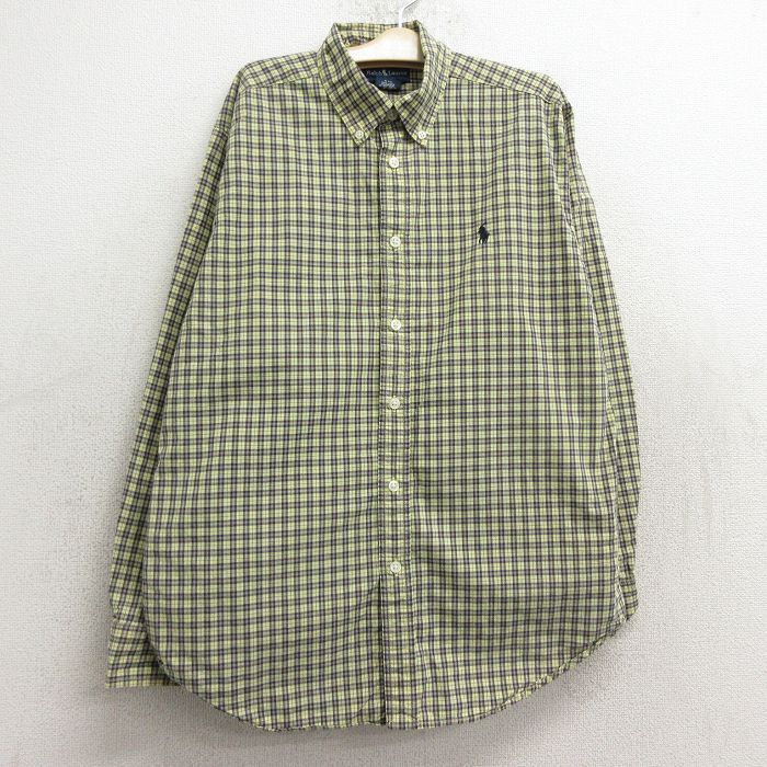 古着 ラルフローレン 長袖 ブランド シャツ キッズ ボーイズ 子供服 90s ワンポイントロゴ コットン ボタンダウン 黄他 イエロー チェック 