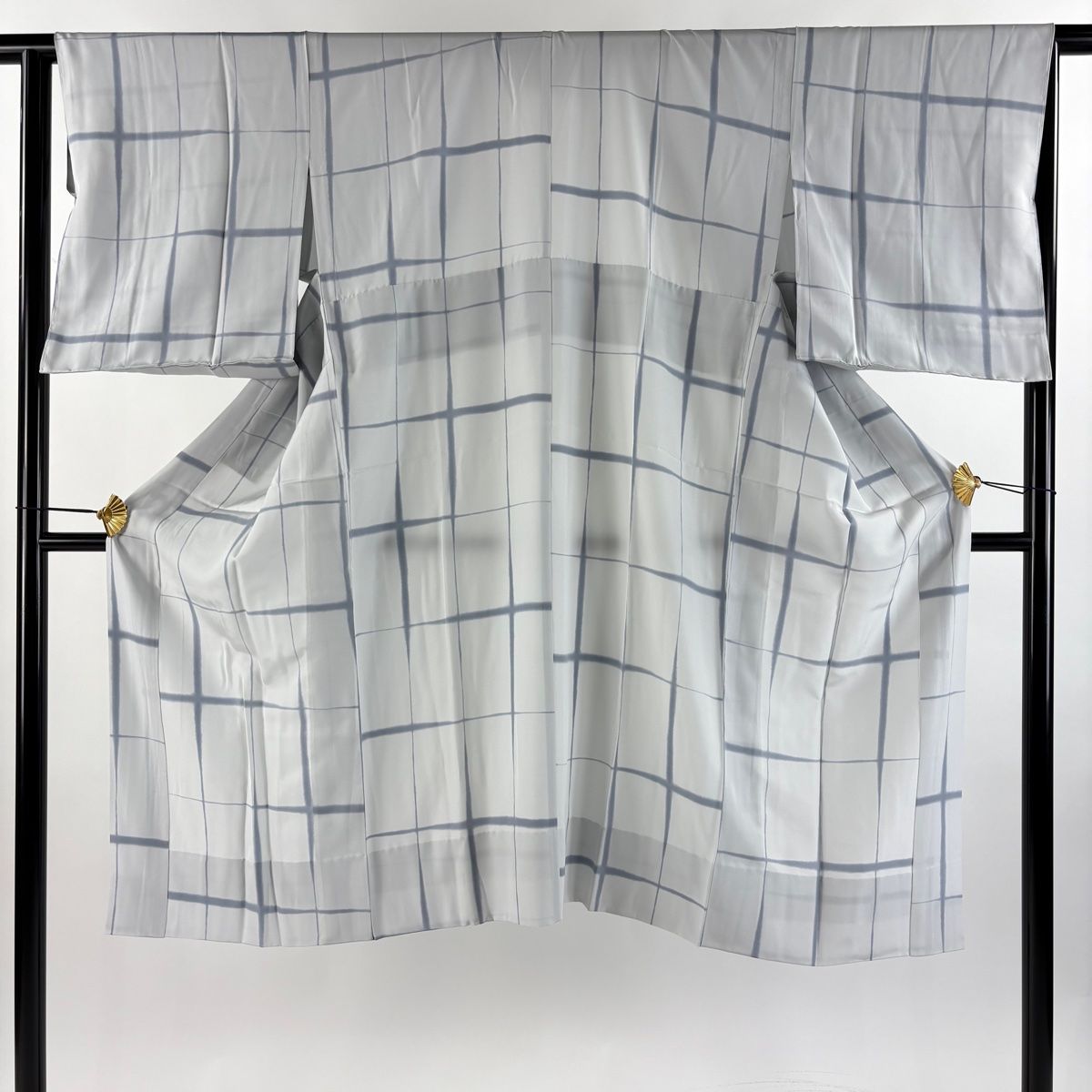 長襦袢 身丈122.5cm 裄丈63.5cm S 藍好み 落款 格子 青灰色 正絹 秀品