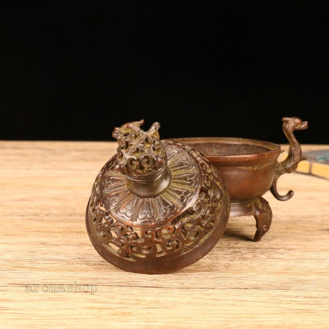 銅器 香炉 海獣両耳薫炉 三足炉 茶道具 香道具 装飾品 工芸品