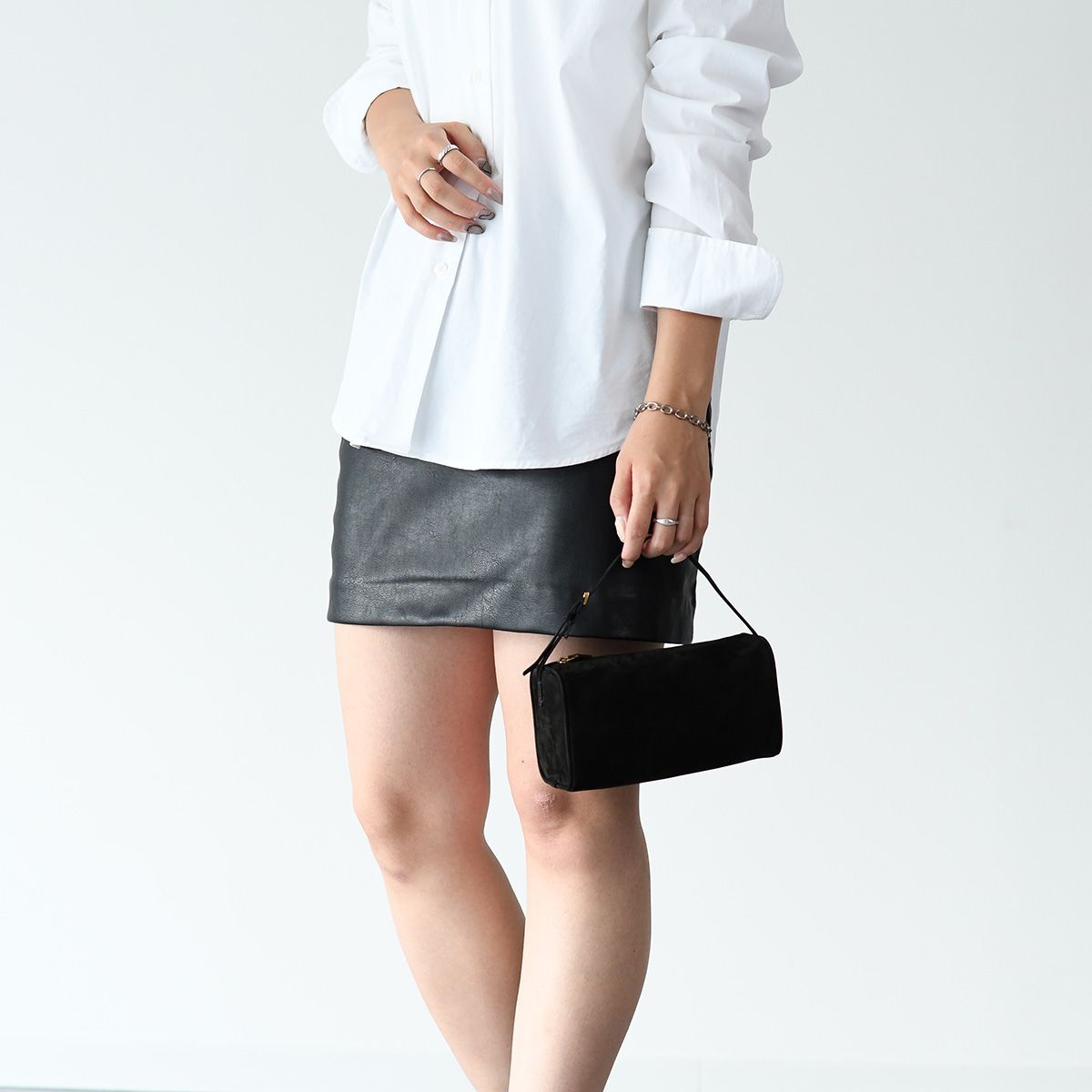 【The Row】90s Nubuck トップハンドルバッグ、ブラック TR24564B-The-Row-90S-black-