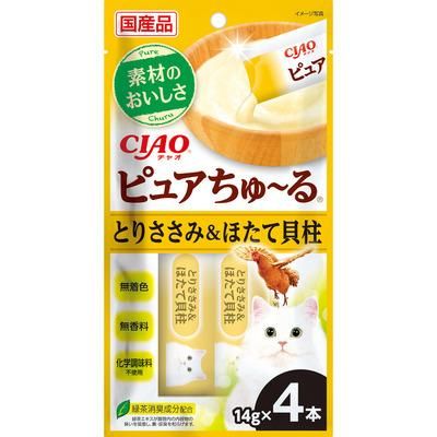 同梱不可 48個セット CIAO ピュアちゅーる とりささみ＆ほたて貝柱 14g×4P