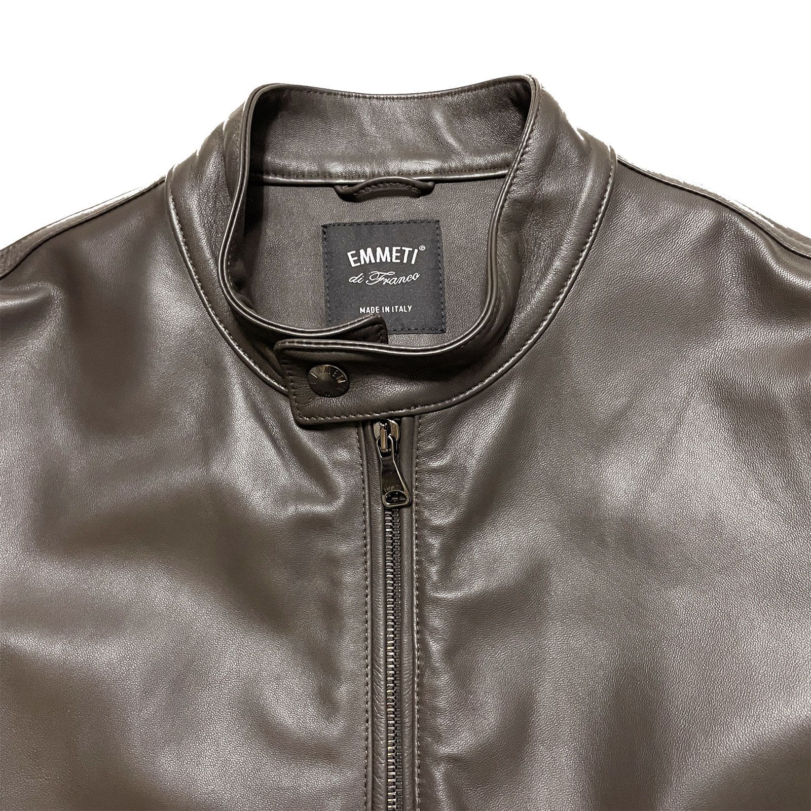サイズ44】EMMETI JURI ブラウンレザーシングルライダースジャケット