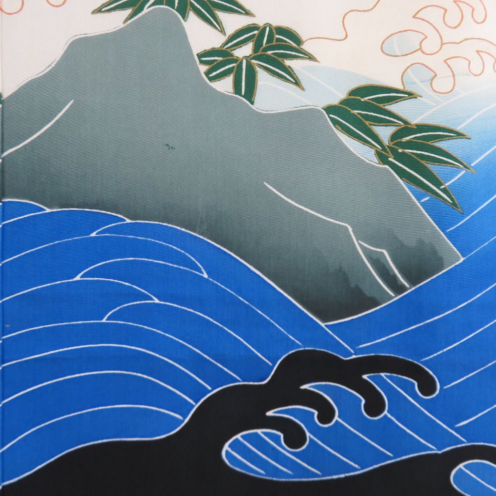 子供着物 男の子用 子供きもの 四つ身 5つ紋 黒色x青色 正絹