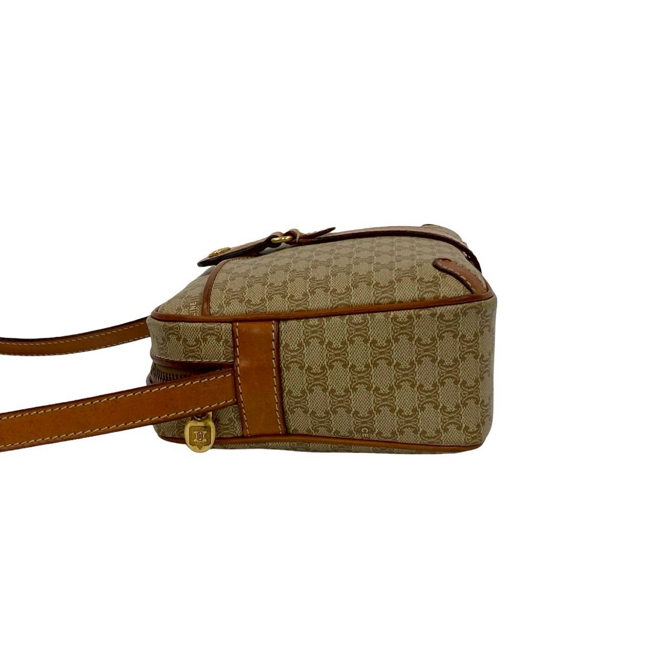 極 美品 セリーヌ マカダム ブラゾン レザー 2way ショルダーバッグ 茶 極 美品 CELINE セリーヌ マカダム ブラゾン 柄 トリオンフ ロゴ