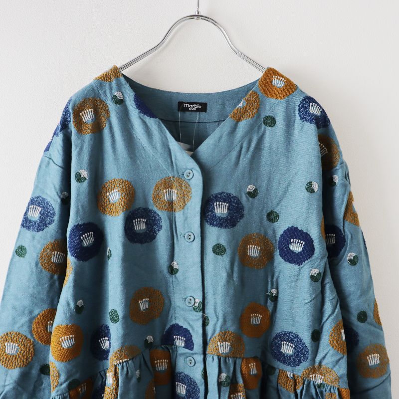 未使用 マーブルシュッド marble SUD EMB ツバキ 刺繍 Vネック