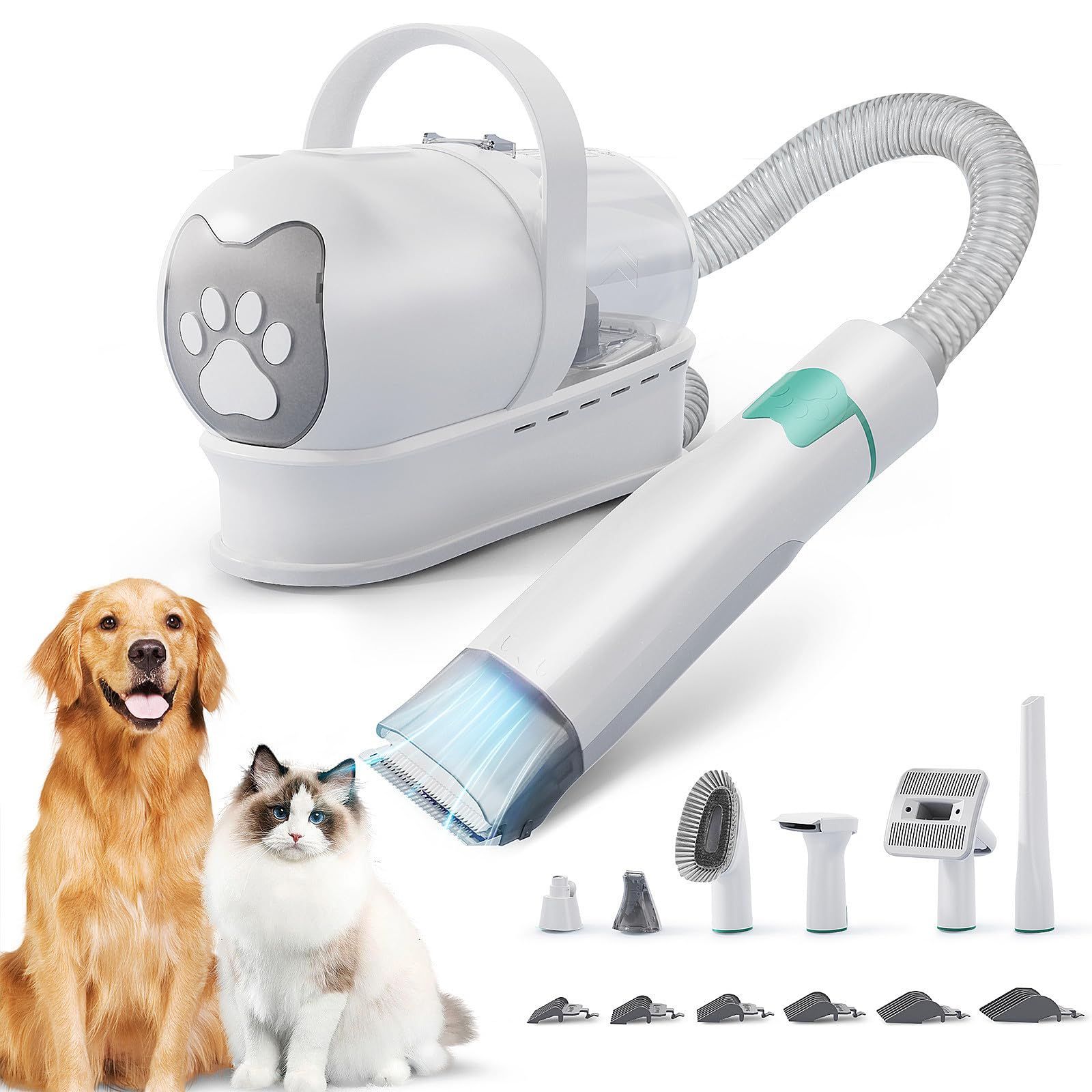 JPFelineHouse ペット用バリカンセット 犬 猫 多機能ペットケアツール 7in1 グルーミングセット 12000Pa 超強力吸引 大容量 低騒音 抜け毛を自動吸引 換毛期対策 猫美容器 ペット用品 ホワイト