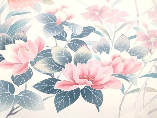 平和屋着物▽染色作家 安達華生 訪問着 鴛鴦草花文 暈し染め