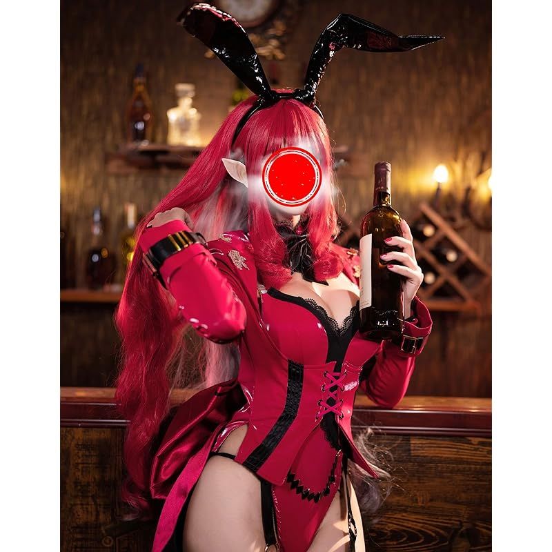 在庫 Miccostumes レディース 大人 バニーガール うさぎ風 妖精 精霊 制服 ボディスーツ レオタード コスプレ コスチューム 胸開き セクシー かっこいい かわいい 萌え 上下セット 衣装セット 仮装 変身 変装 レッド XL 1 BRIGHTFACE_UK