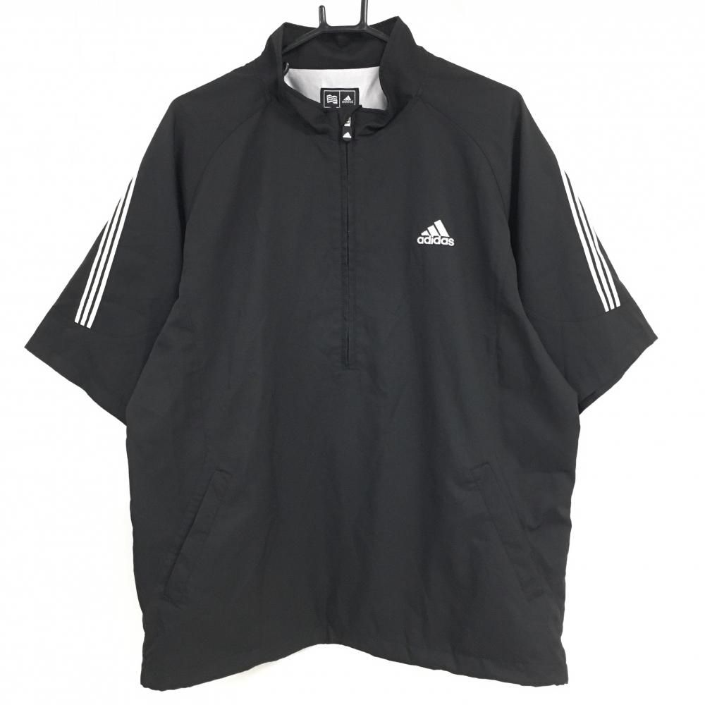 超美品】アディダス 半袖ブルゾン 黒×白 ハーフジップ 3ライン ロゴ