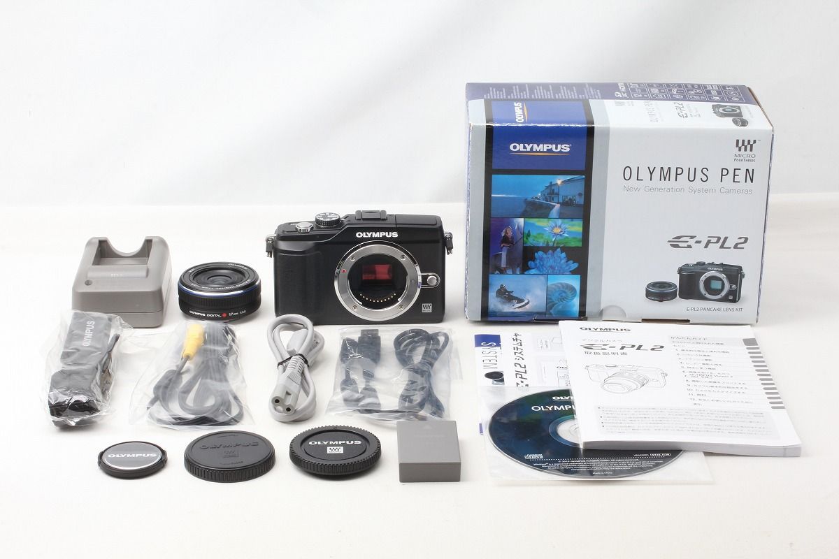 オリンパス OLYMPUS PEN Lite E-PL2 パンケーキレンズキット ブラック 僅か1026ショット 付属品完備 元箱 47095