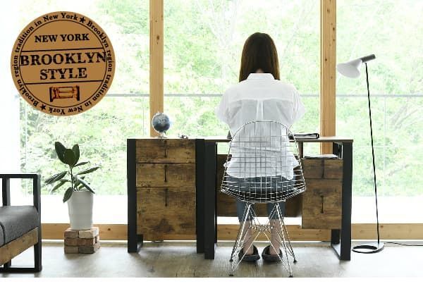 ブルックリンスタイル デスク 幅90 奥行50 高さ74 引き出し チェスト 付 パソコンデスク ワークデスク 書斎デスク サイドキャビネット 机 デスク 90×50 西海岸 ブルックリン 男前 インテリア おしゃれ 木製 90cm幅 ブラック ブラウン MARWIL-DEMENAGEMENTS_CH