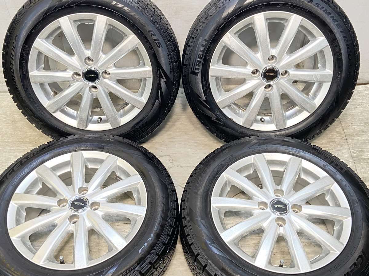 新品ピレリ175/65R15+中古アルミスタッドレスセットMINI用5/112 中古溝