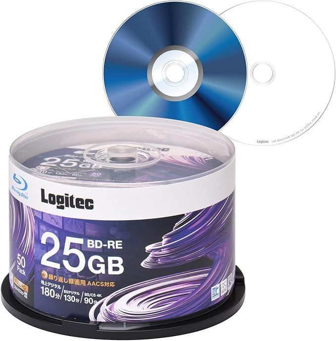  ロジテック BD-RE AACS対応 ブルーレイディスク Blu-ray Disc 2倍速 くり返し録画用 記録用 25GB 記録メディア スピンドルケース 50枚入り LM-BRE25VWS50W 応募券