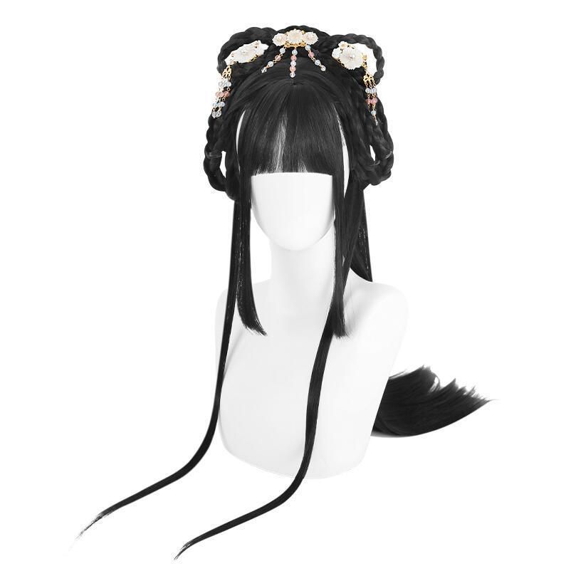 ♥ ウイッグ 中華 コスプレ かつら ハロウィン コスチューム フルウイッグ 黒 ロング80cm 漢服 唐装用 中国 古代 時代劇 コスプレ 可愛い 華流