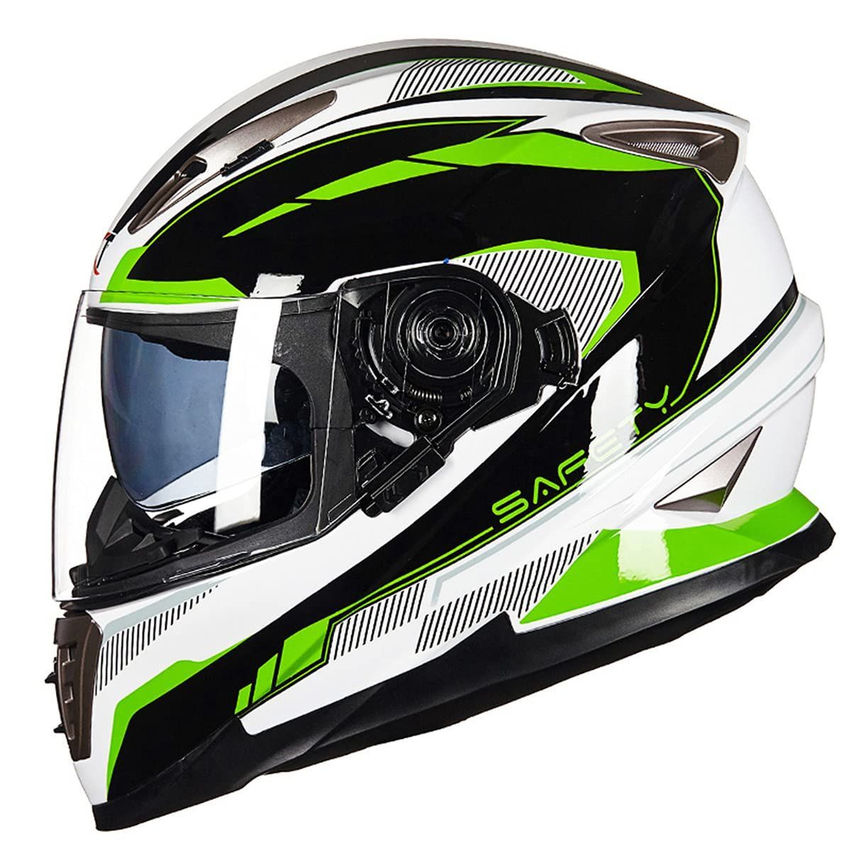オートバイヘルメットフルフェイスヘルメットメンズパーソナリティクールダブルレンズ通気性防曇ヘルメット耐衝撃性ヘルメットフォーシーズンズ DOT標準認証