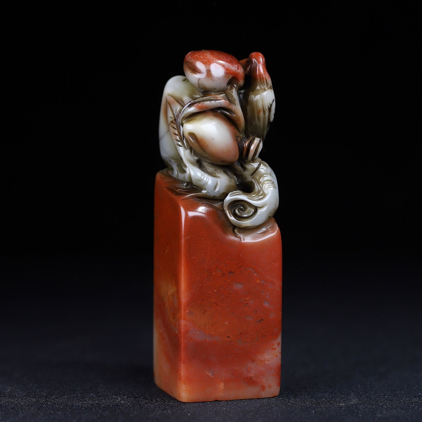 徳】旧家蔵出『清 寿山石 芙蓉石彫り 大清天子 母子獣鈕印璽 共