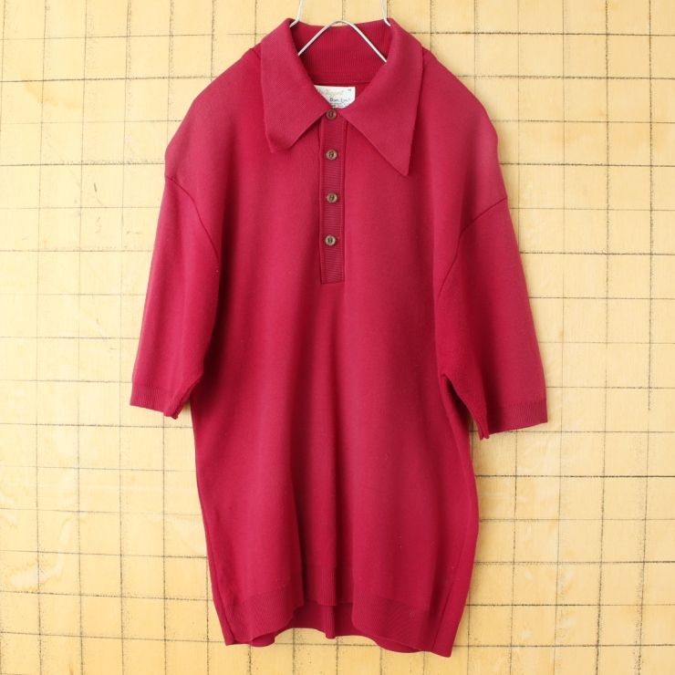 60s MacTaggart バンロンポロシャツMボルドーレッド半袖 ss165 60s 70s USA Mac Taggart Ban-Lon バンロン ポロシャツ メンズM