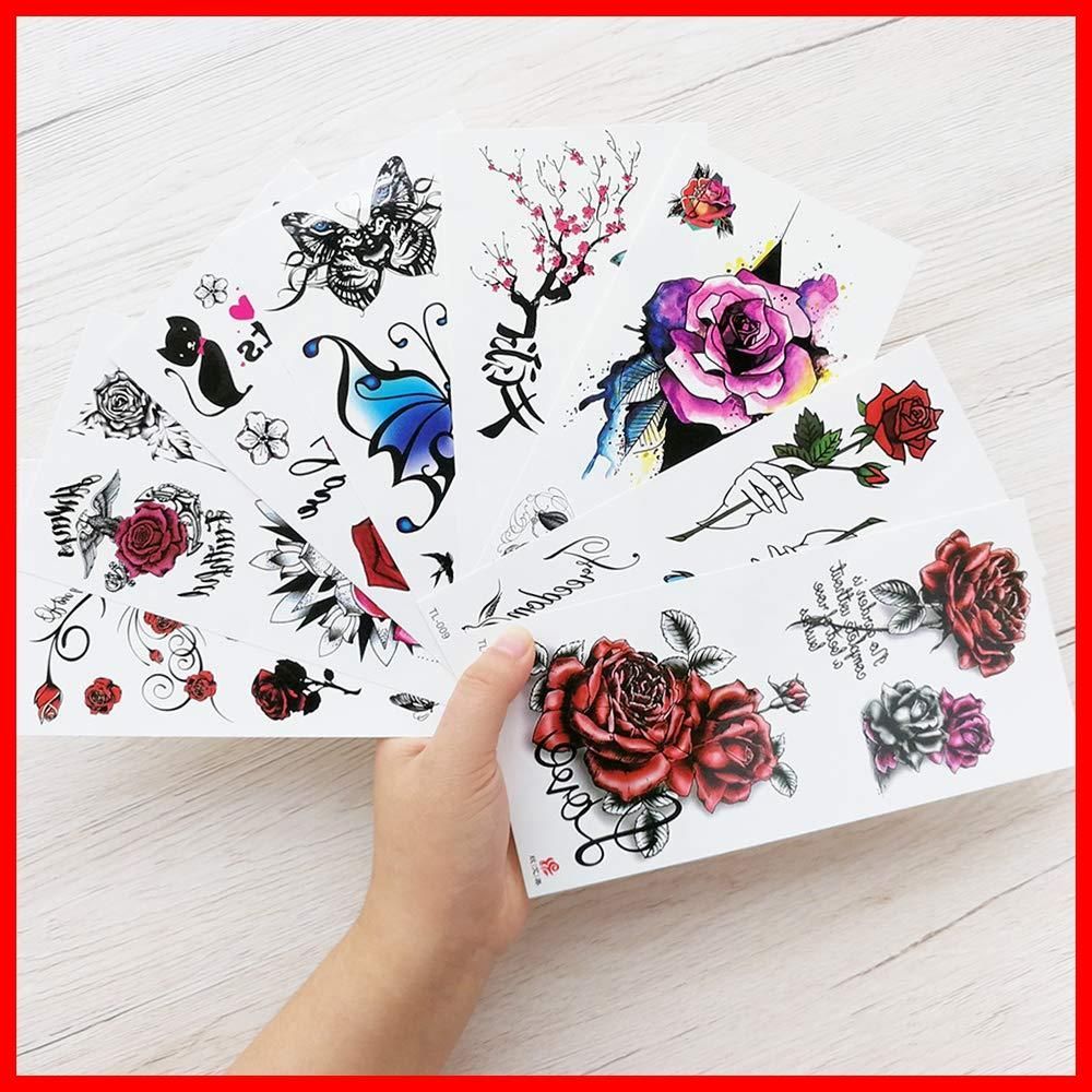人気商品】フラワー 花 入れ墨シール ローズ タトゥーステッカー ボディーシール 薔薇 子供 レディース 刺青シール タトゥーシール 長持ち 防水  腕、足、体、胸、肩、背中に簡単貼る Yesallwas TATOO 9x19CM (D) メルカリShops