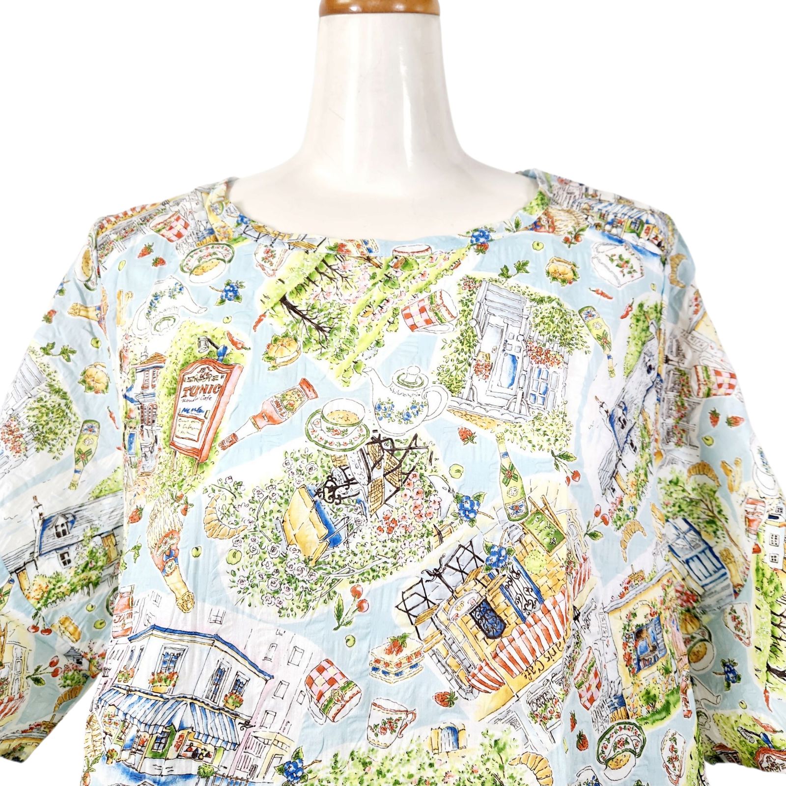 春物入荷 鴨居羊子 TUNIC 5分袖パジャマ 80ローンサッカー 田園 33052