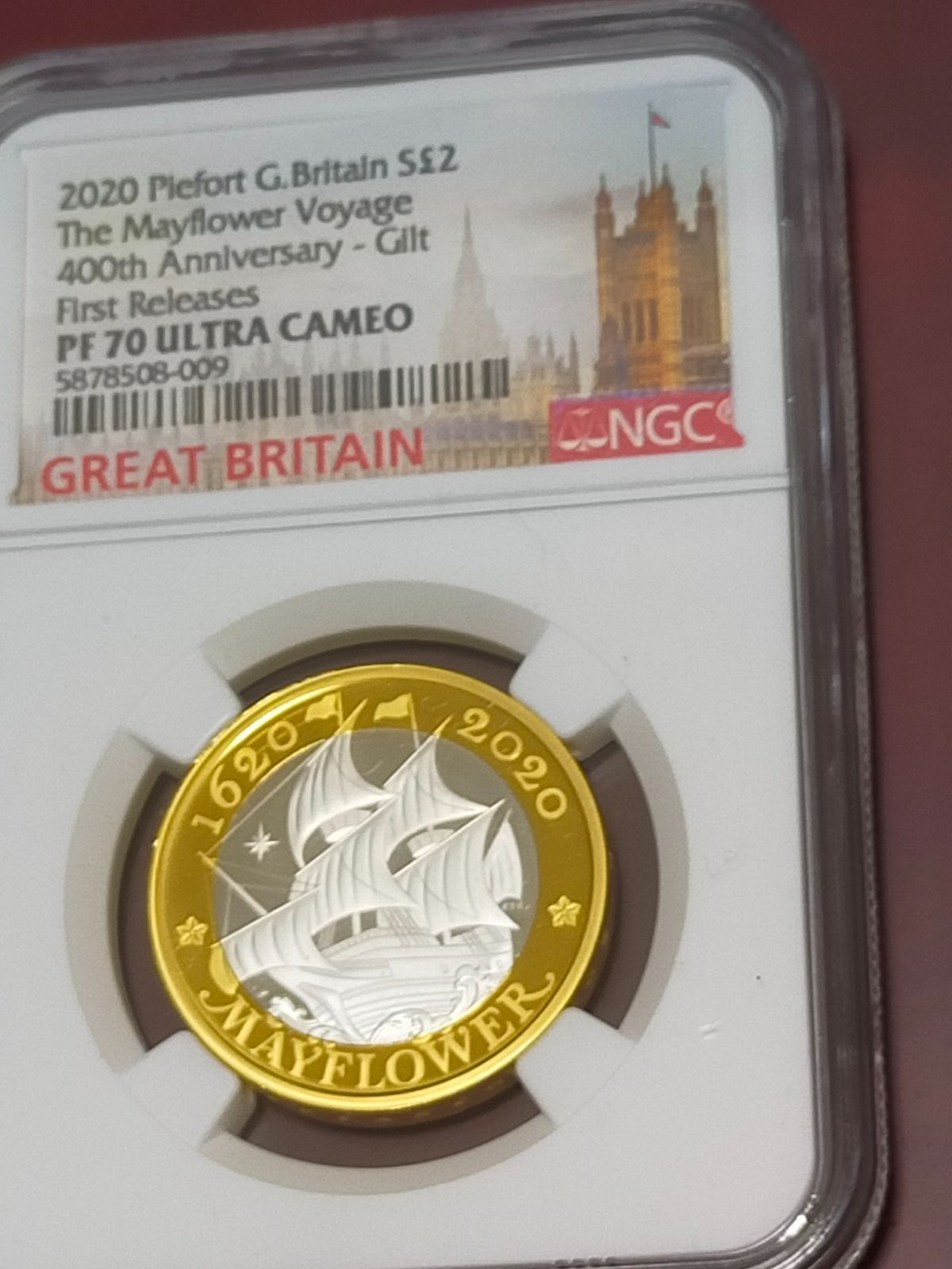 イギリス2ポンド銀貨（ピエフォー）メイフラワー号出航400周年