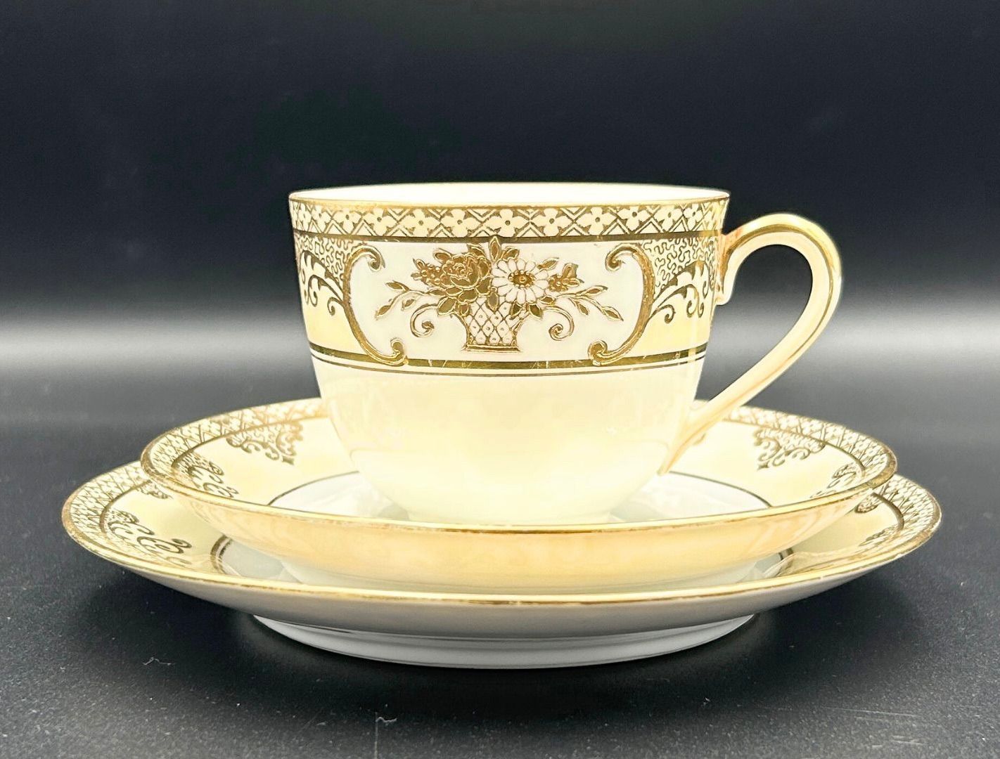 里帰り オールド ノリタケトリオ 金点盛 花 カップ＆ソーサー サイド