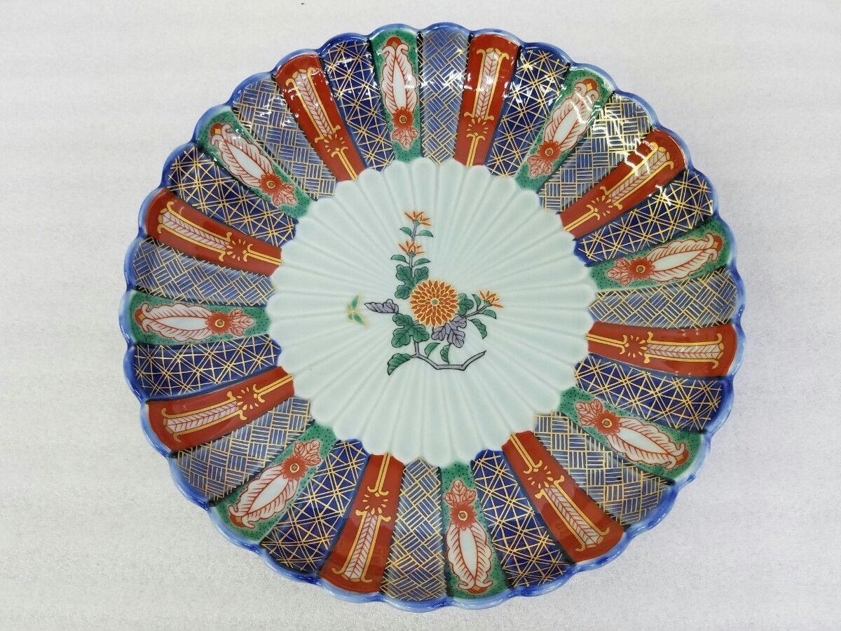 美品】有田焼 林九郎作 和皿揃 染錦地紋 5枚セット 化粧箱入り