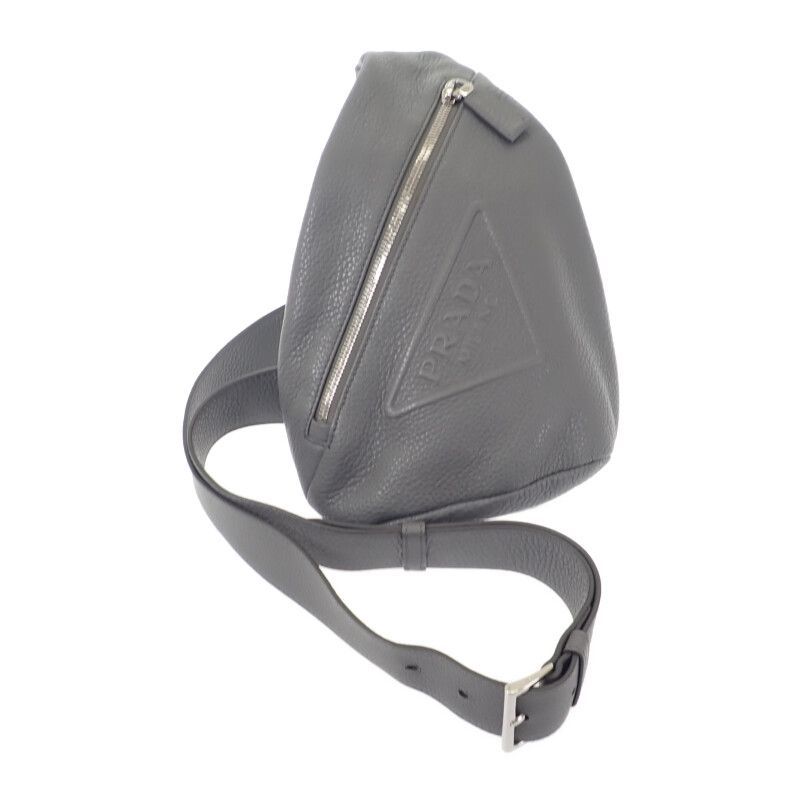 PRADA ヴィッテロダイノ ボディバッグ レザー グレー シルバー金具