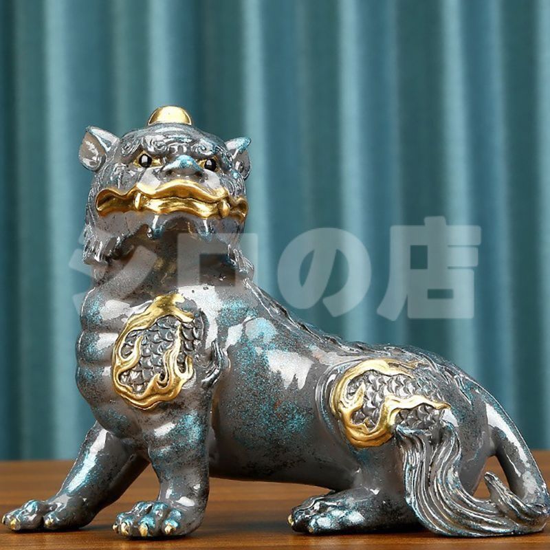 獅子 狛犬 招財 風水グッズ 黄金 ゴールド グレー 銅製 北京宮殿の門 ペア オブジェ 優雅 気高い 玄関 リビング 贈り物 伝統的 気高い