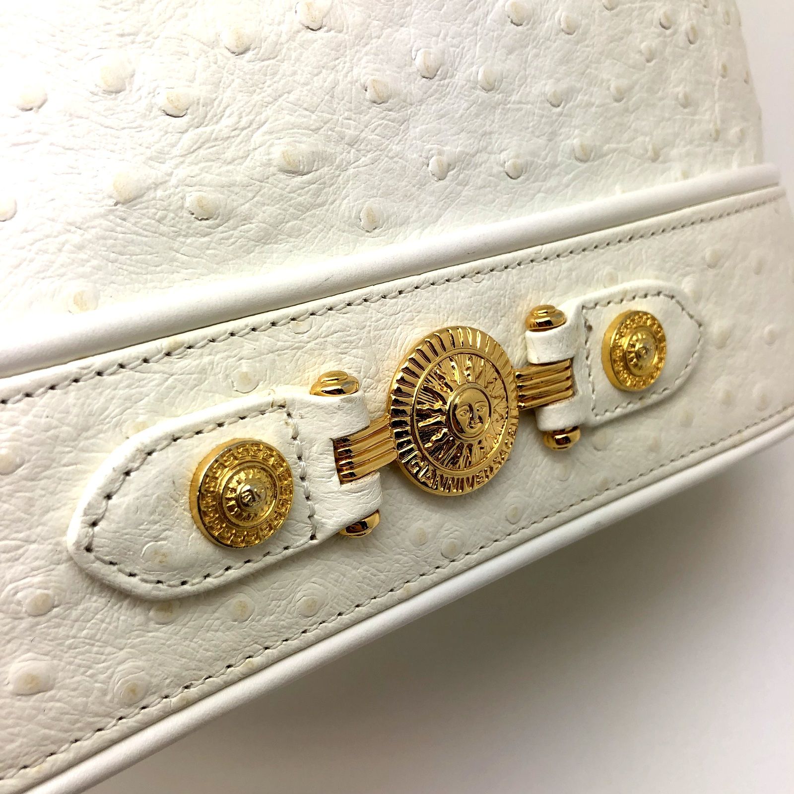 VERSACE バニティバッグ オーストリッチ 型押し レザー ホワイト VERSACE バニティバッグ オーストリッチ 型押し レザー ホワイト