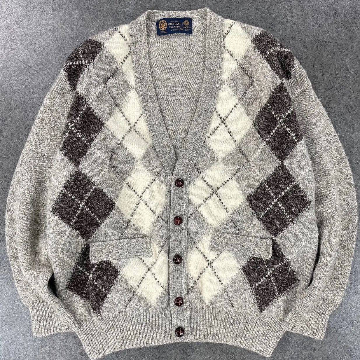 Made in Scotland Shetland Islands 100% Wool Argyle Pattern Sweater 