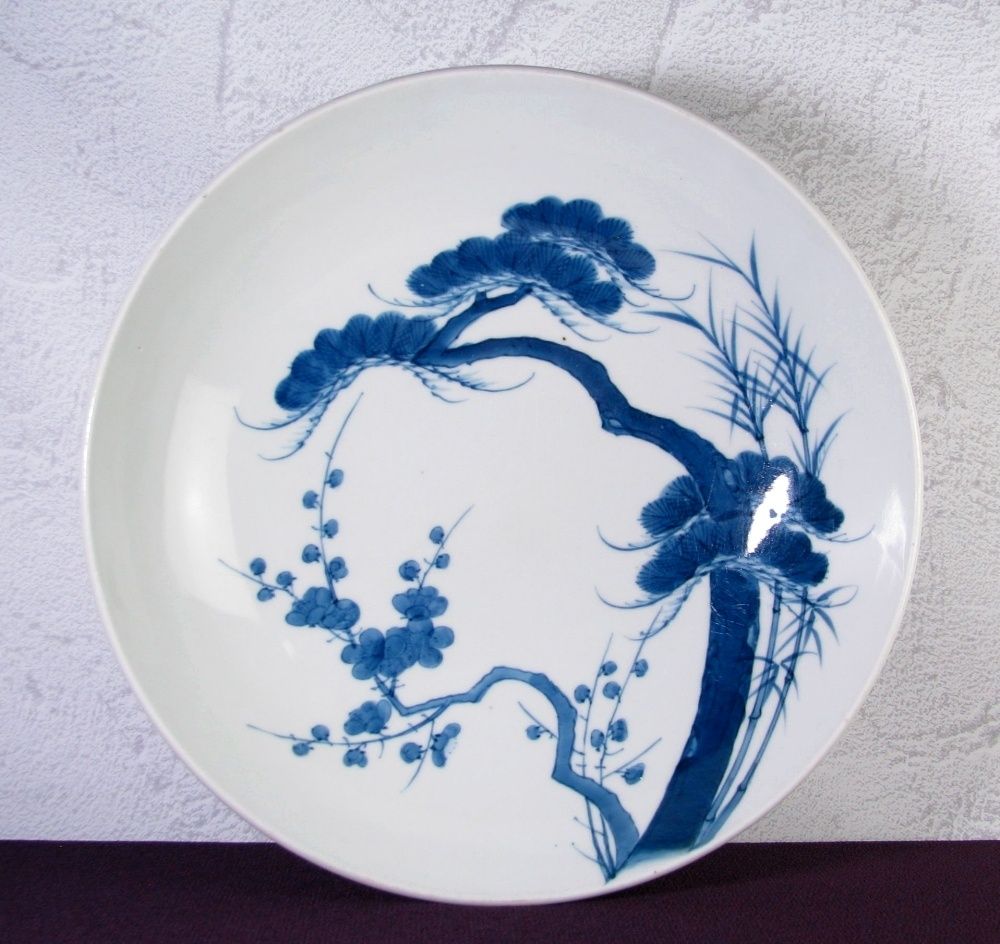 江戸時代後期　後期藍鍋島　芙蓉文様　裏面　七宝繋ぎ文様　櫛高台　21.4cm鉢 江戸時代後期後期鍋島古鍋島【藍鍋島】菊花の図15.7cm櫛高台皿