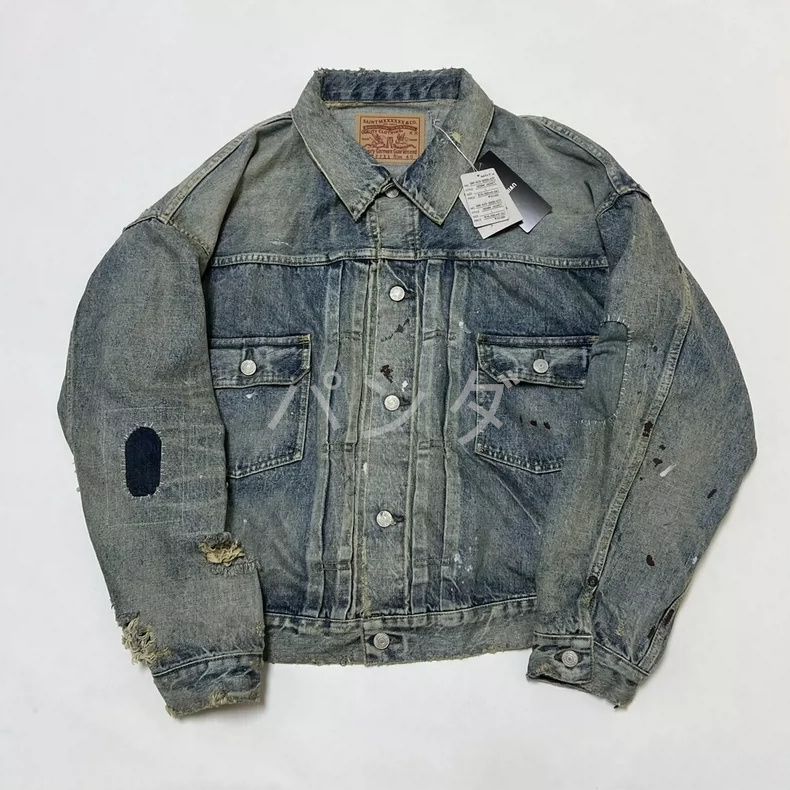 Saint Mxxxxxx × BerBerJin セントマイケル デニムジャケット ダメージ加工 ヴィンテージ仕上げ コラボモデル Z215