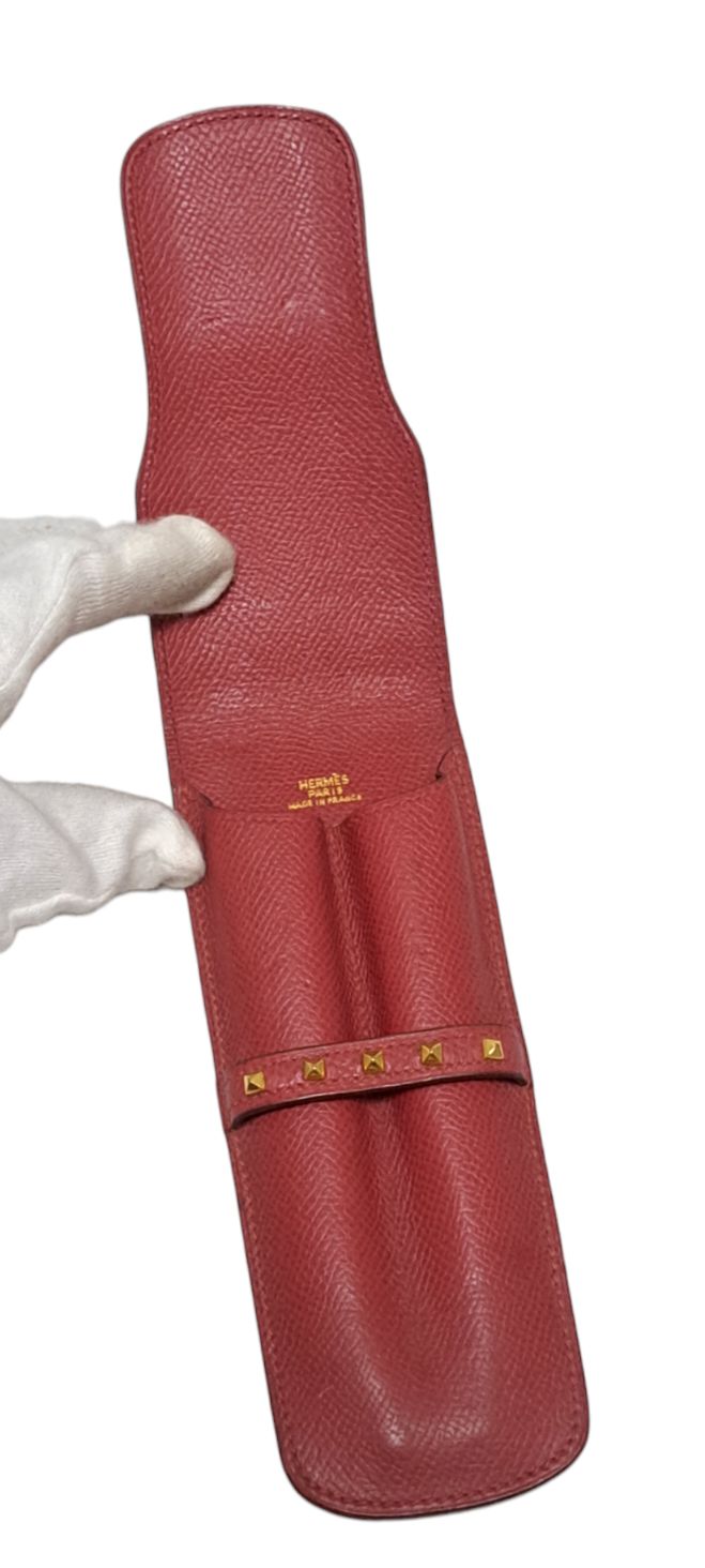 エルメス ペンケース 型押し レザー メドール スタッズ付き