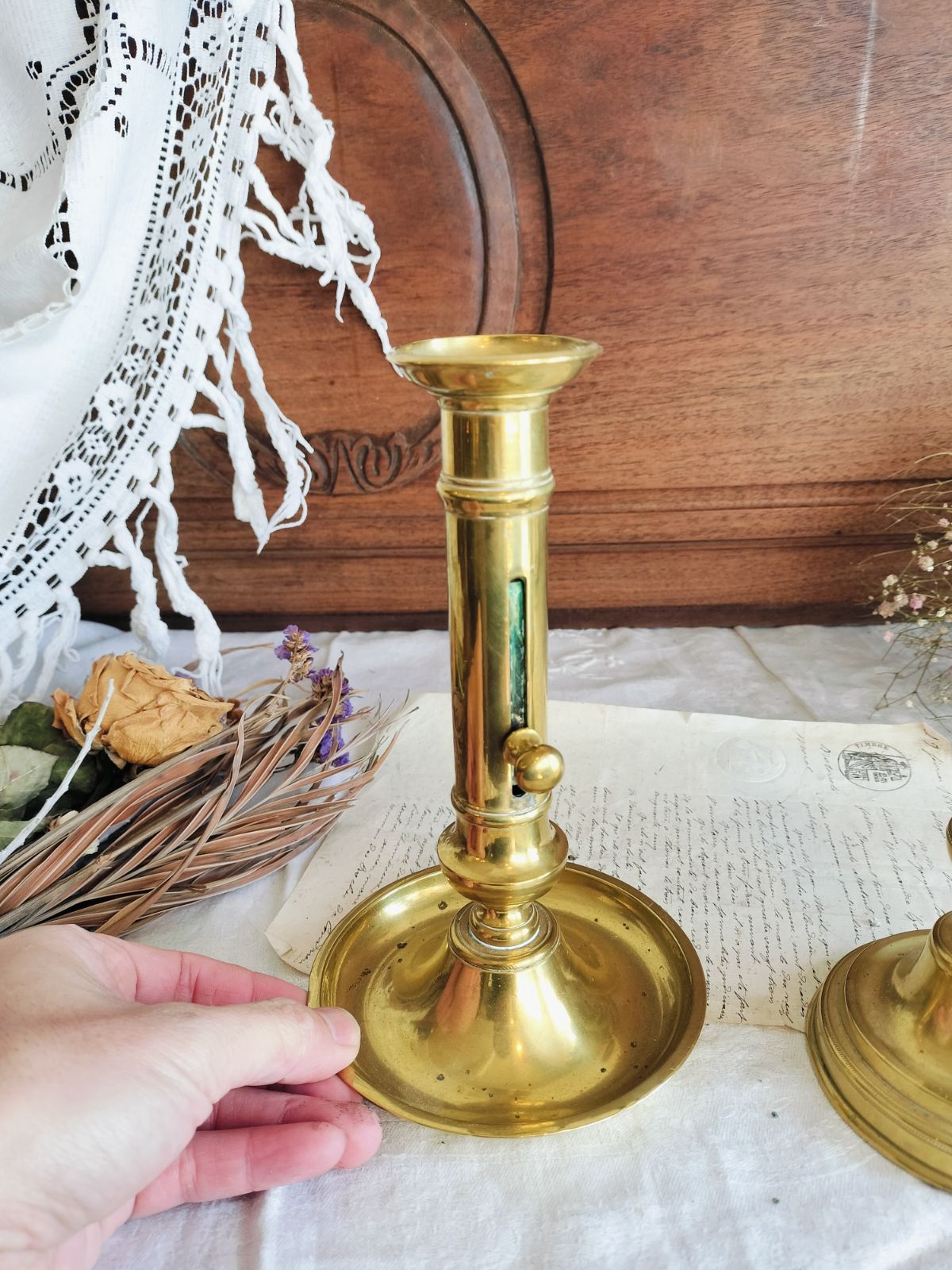 フランス アンティーク 素敵な 真鍮 キャンドルスタンド 2本セット