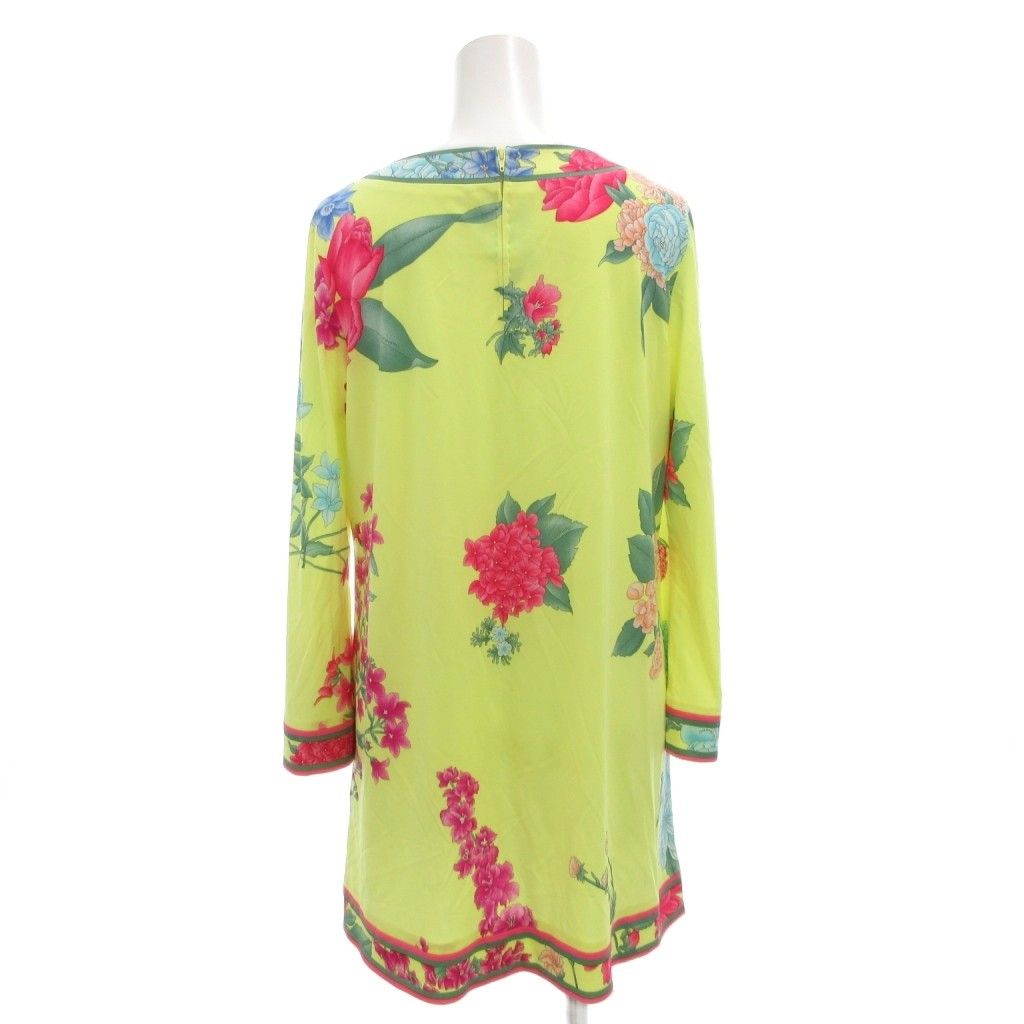 レオナール LEONARD カットソー チュニック ロゴ 花柄 総柄 長袖 38 黄 イエロー BS GY 18