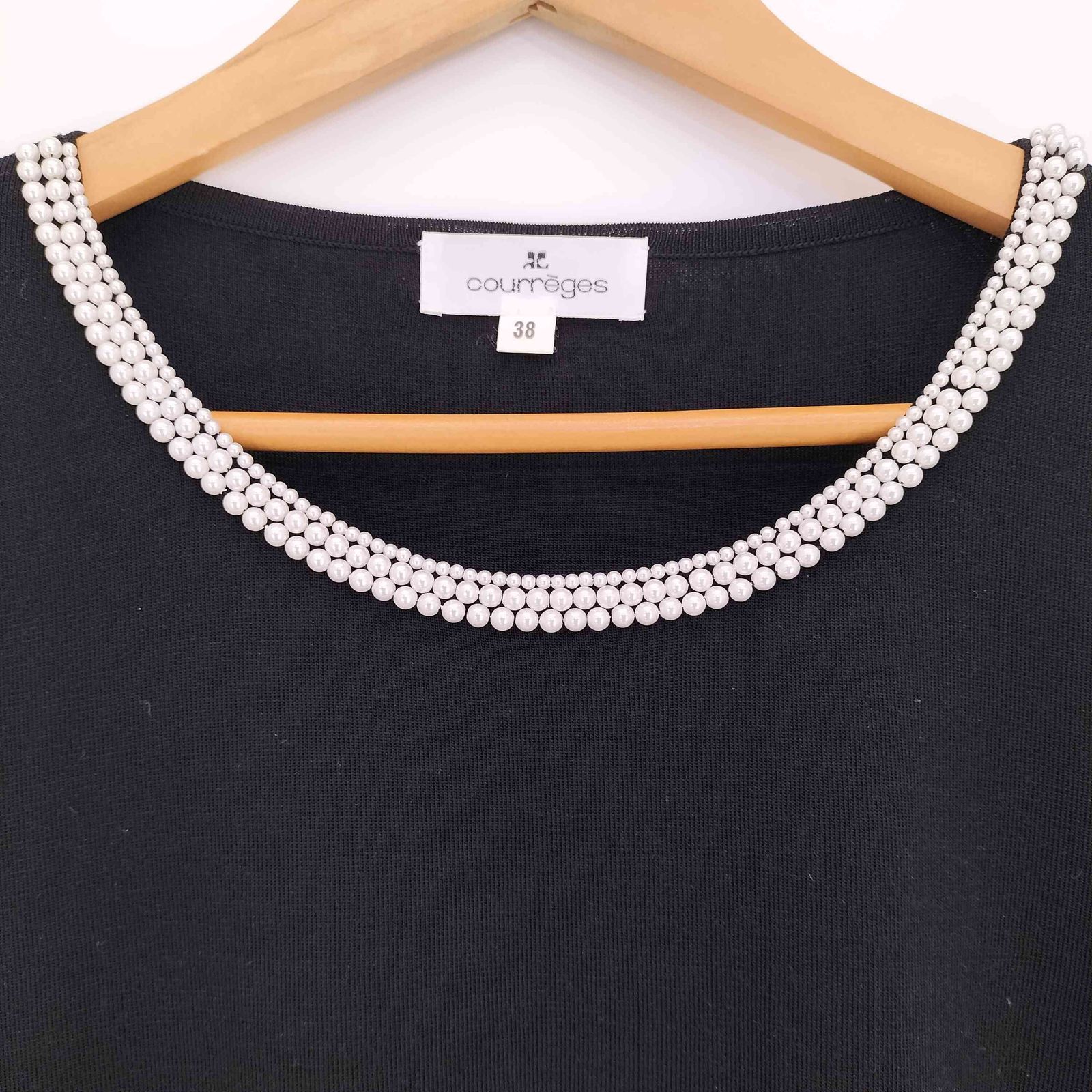 クレージュ courreges ビジュー パール装飾 半袖ニットソー