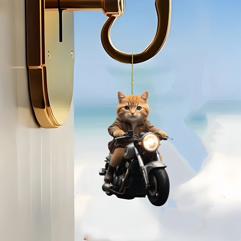 キーホルダー 猫 かわいい バイク 2D アクリル 8cm オートバイに乗る