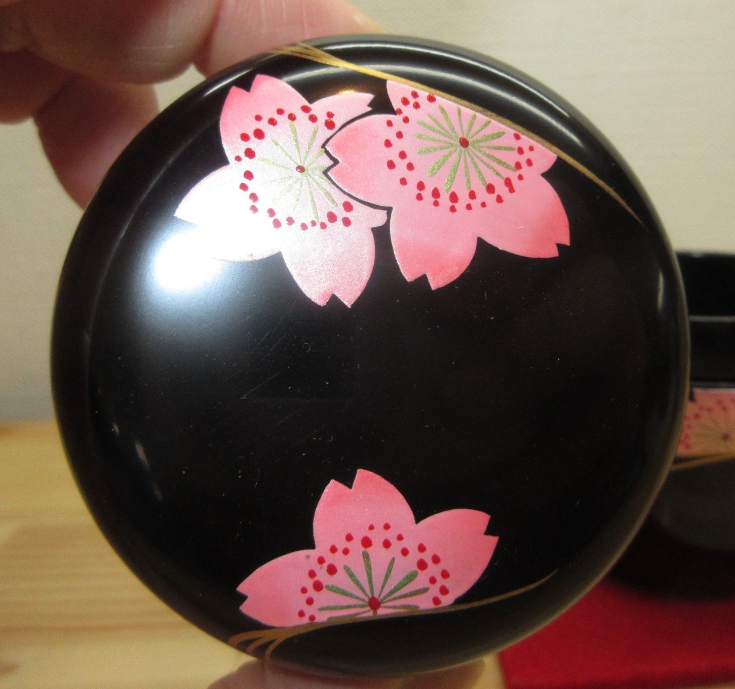 逢絢亭・新品】茶道具 中棗 山中塗 黒塗 桜蒔絵 木製 中村湖彩 共  