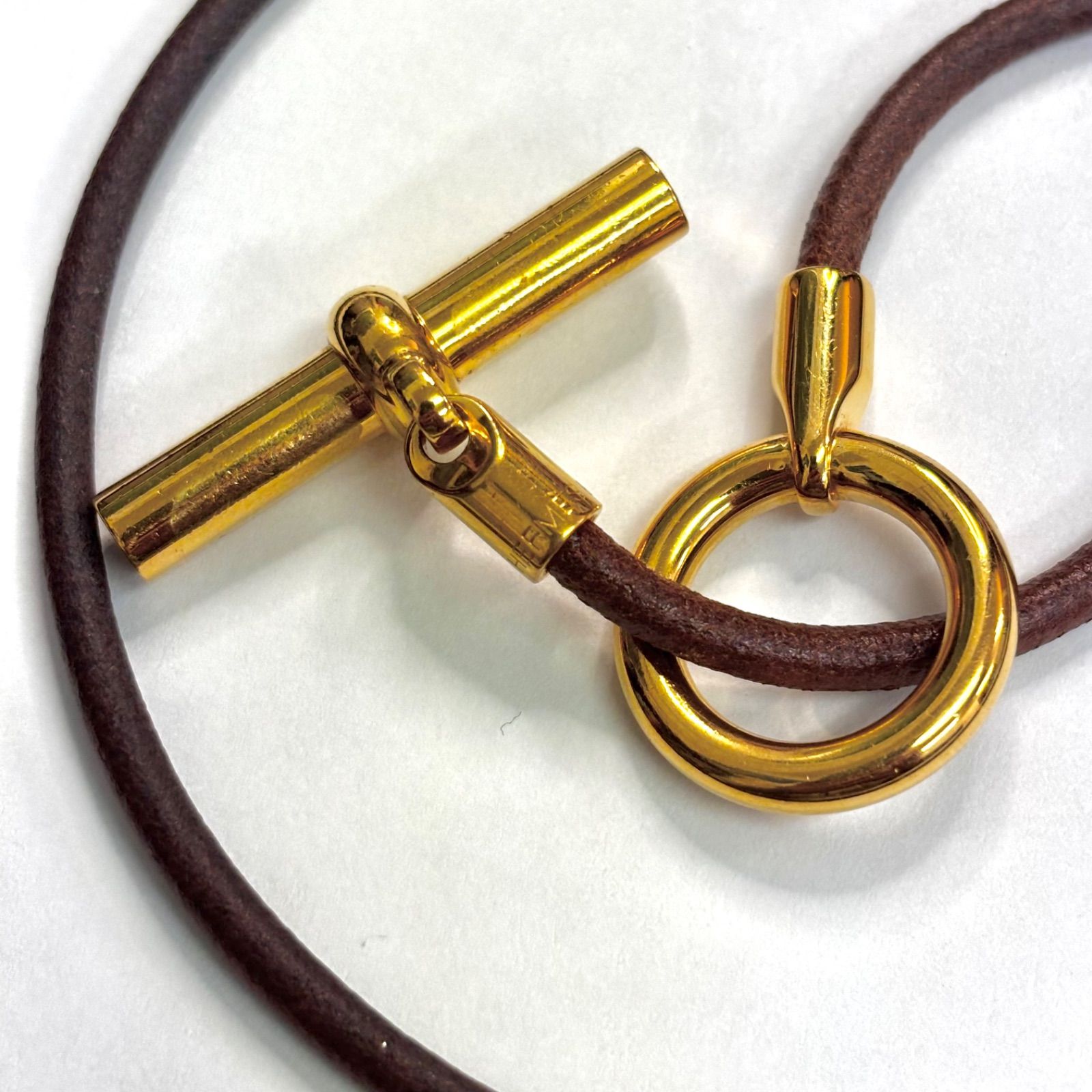 美品⭐️HERMÈS エルメス】 レザーコードブレスレット トグル式