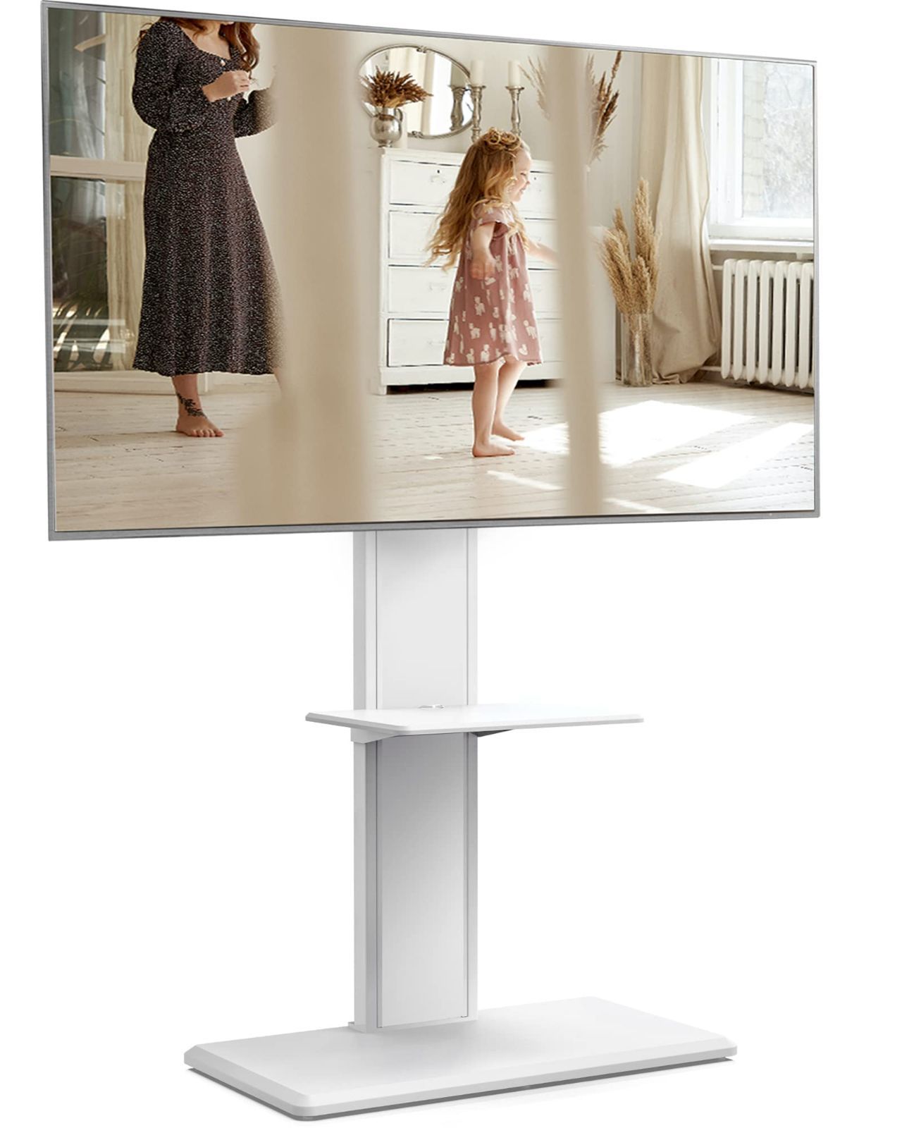 大 オーク色 ホワイト 中段棚一枚付 耐荷重40kg 高さ角度調節 裏表両用 背面収納付 可動タイプ キャスター付き テレビ台 F03W2464N 壁寄せ 32-65インチテレビ対応 テレビスタンド FITUEYES