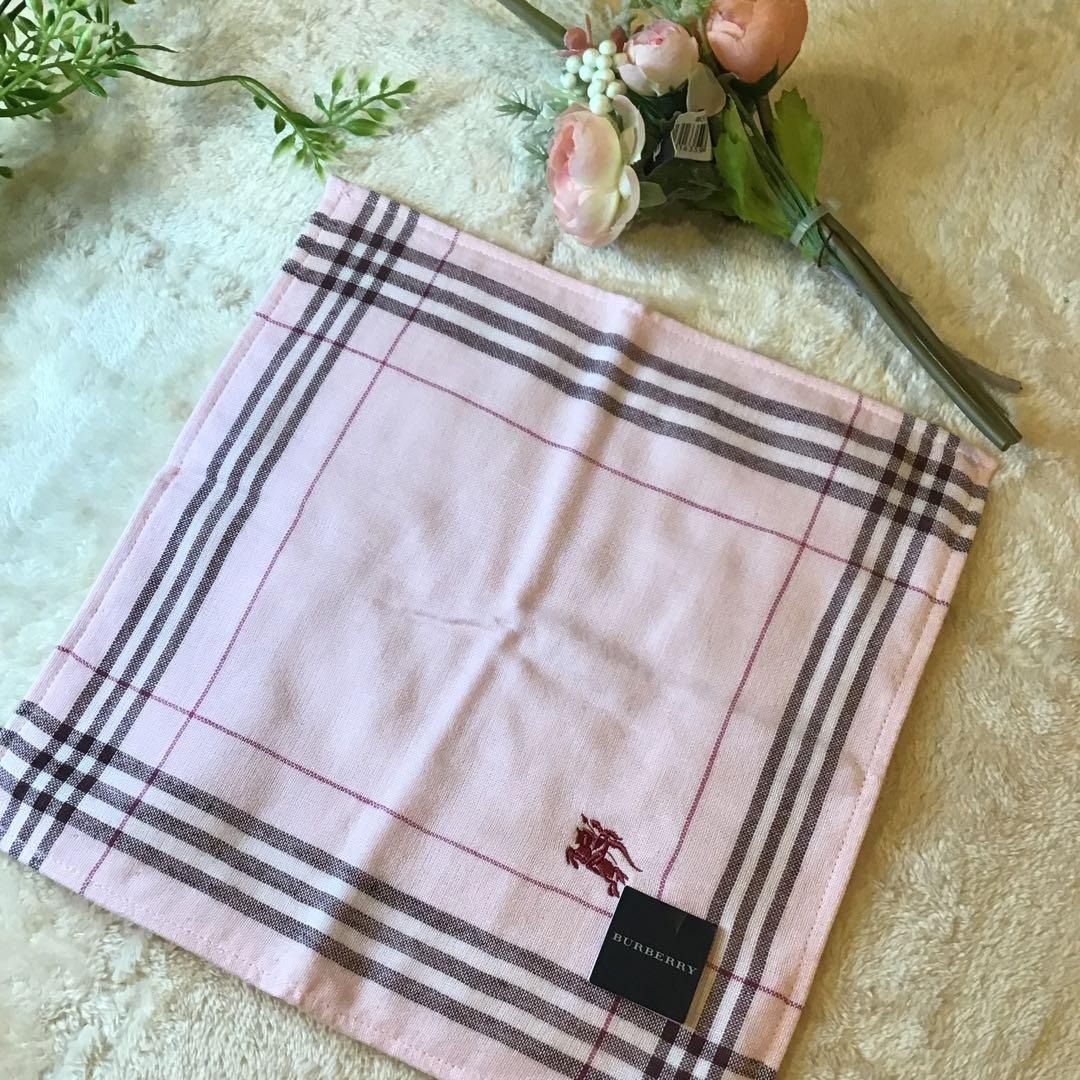 バーバリー ハンカチ BURBERRY タオルハンカチ ピンク チェック柄 新品