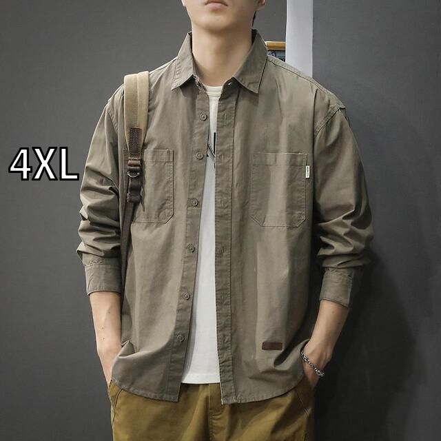 4XL メンズ ファッション 服 オシャレ シンプル 大人 かっこいい 大きいサイズ ストリート 紳士服 アメリカン レトロ 無地 ワークウェア 長袖 シャツ 秋 カジュアル コットン シャツ ジャケット