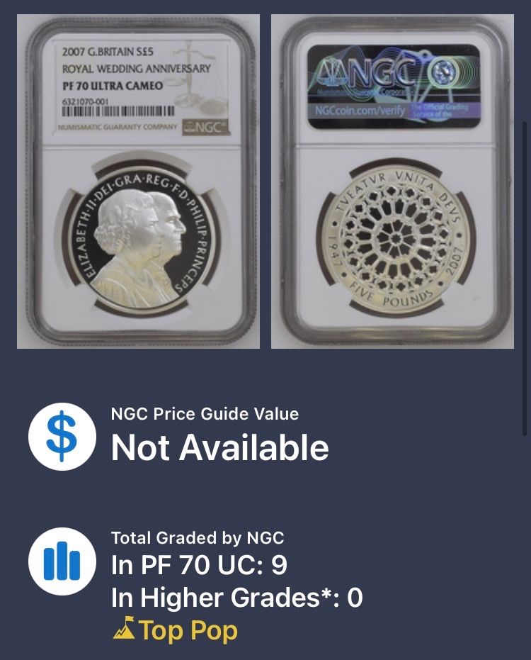 2007 イギリス ダイヤモンドウエディング 5ポンド銀貨 NGC PF70UC 2007 イギリス ダイヤモンドウエディング 5ポンド銀貨 NGC