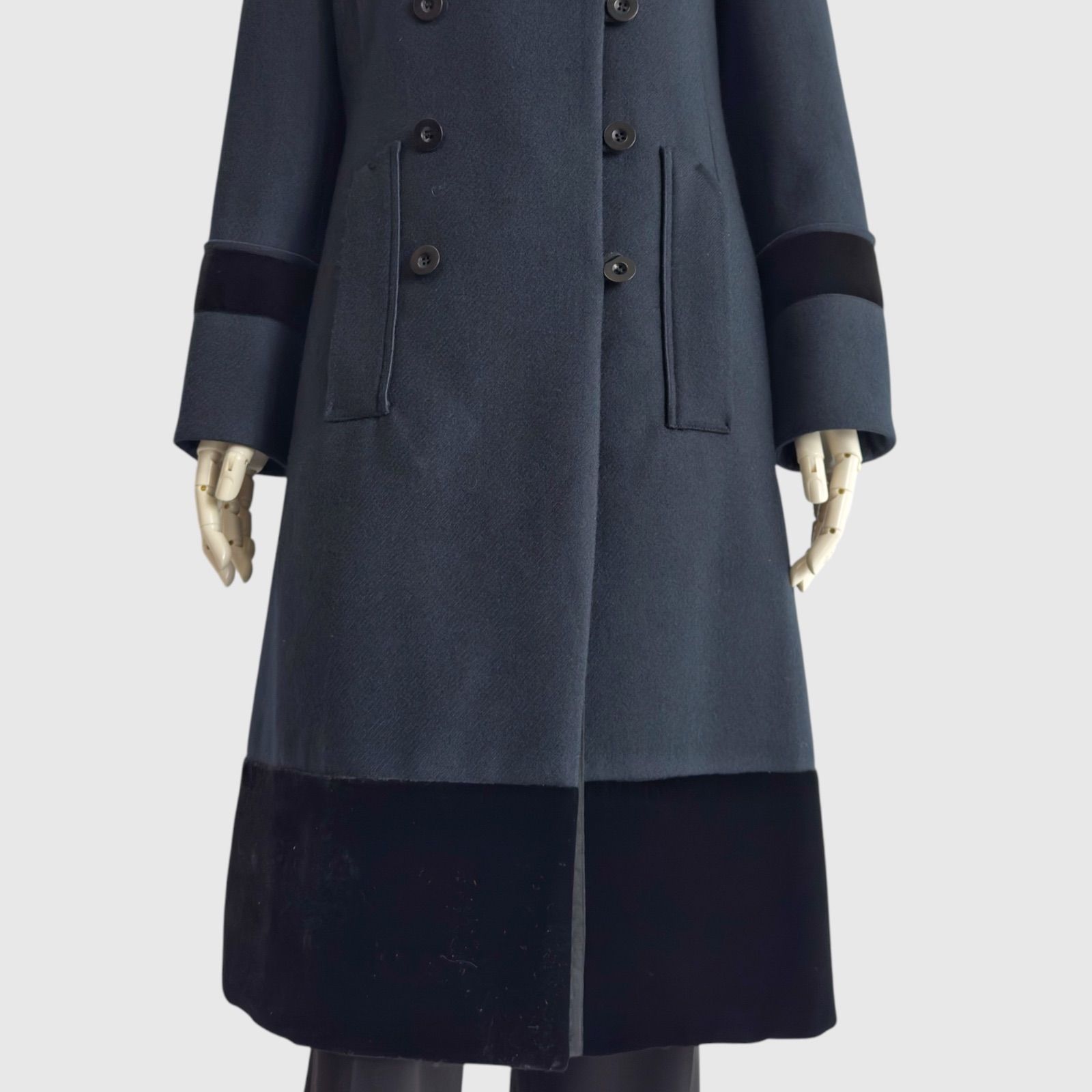 Chloe クロエ ロングコート 上品ネイビー 40 ウール製ハイネック 